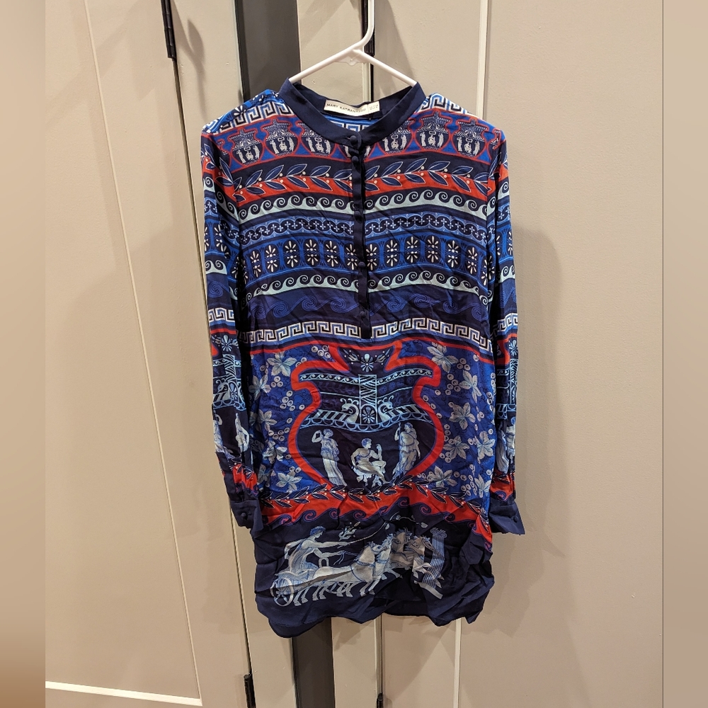 Mary Katrantzou Long Sleeve Silk Sheath Dress